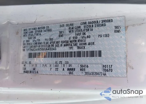 2005 Ford E-250 Commercial/Recreational from USA, damaged, VIN 1FTNE24W55HA43243